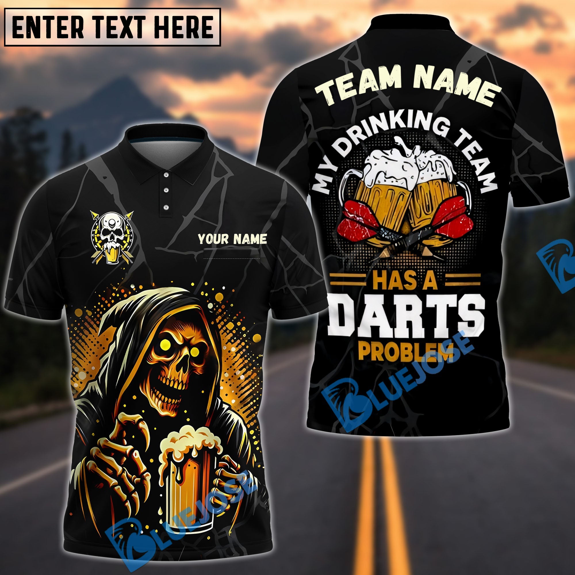 BlueJose Darts Grim Reaper Beer Personalized Name Shirt