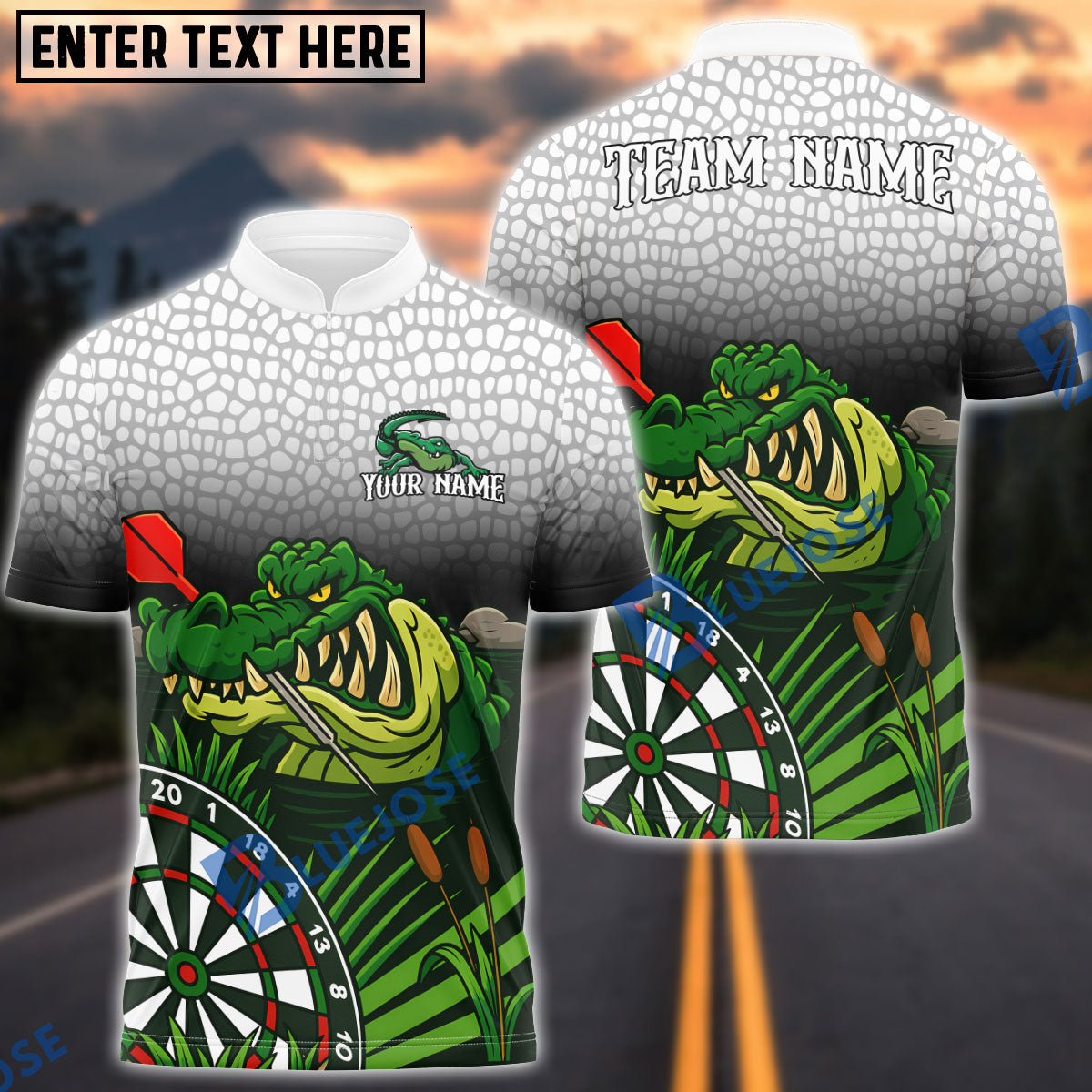 BlueJose Darts Alligator Customized Name, Team Name 3D Shirt (4 Colors)