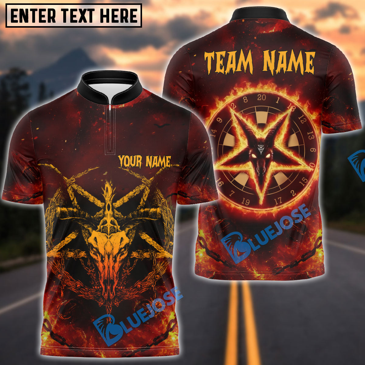 BlueJose Darts Hell Fire Satan 666 Multicolor Options Personalized Name Shirt (4 Colors)