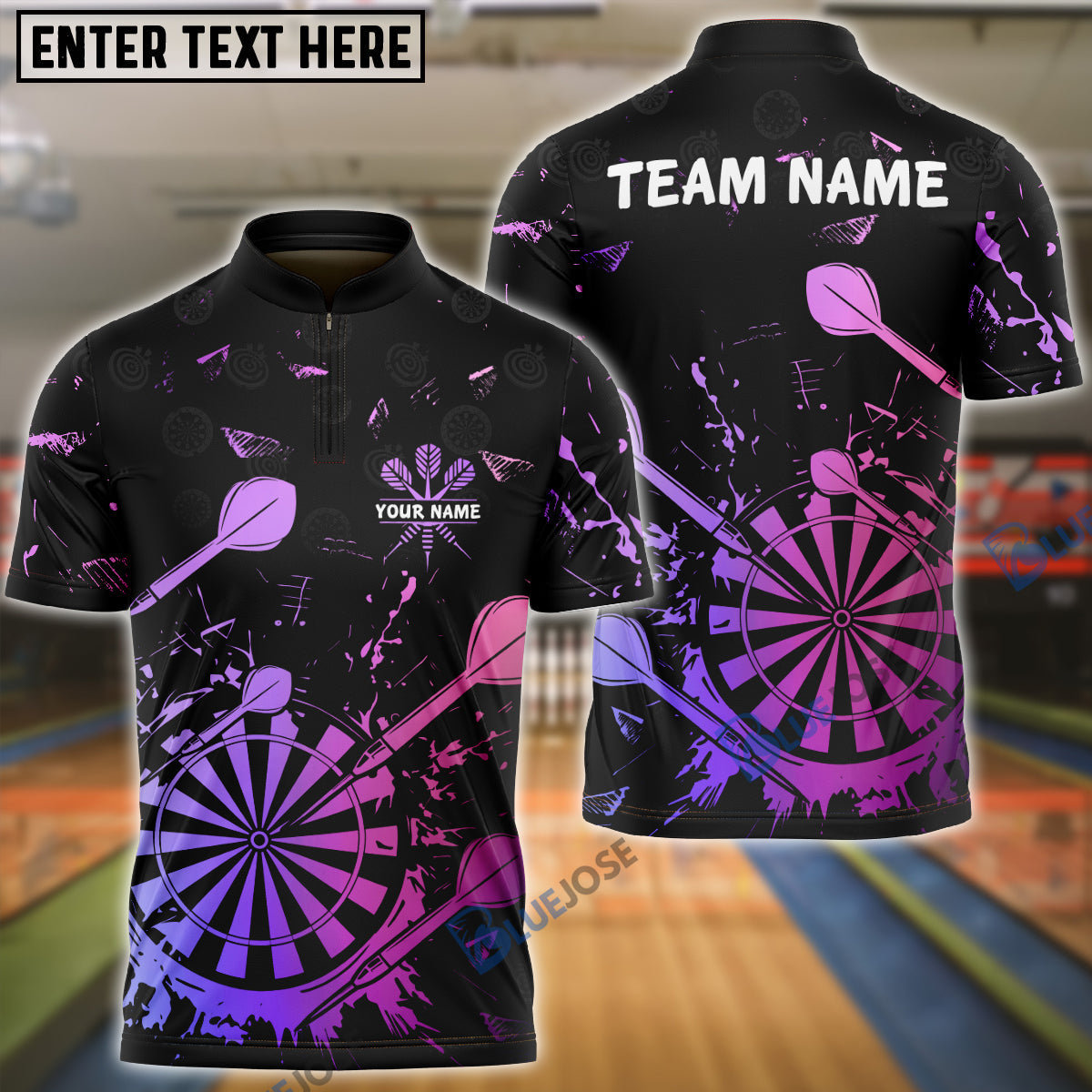 BlueJose Darts Arrow Rain Dartboard Design Personalized Name, Team Name Unisex Shirt (4 Colors)