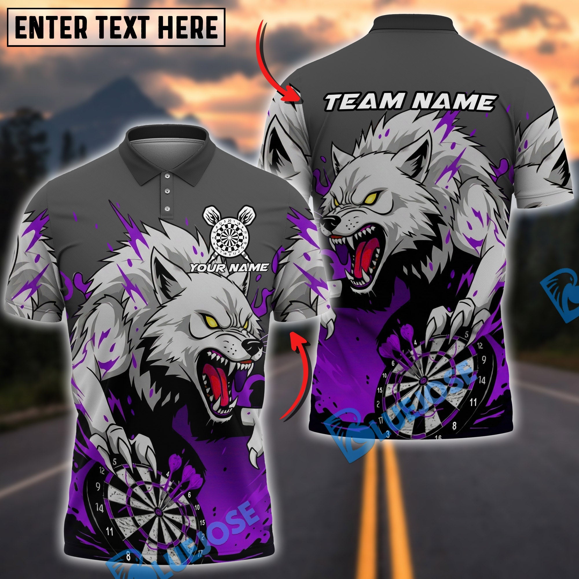 BlueJose Darts Fierce Wolf Dartboard Multicolor Options Personalized Name Shirt (4 Colors)