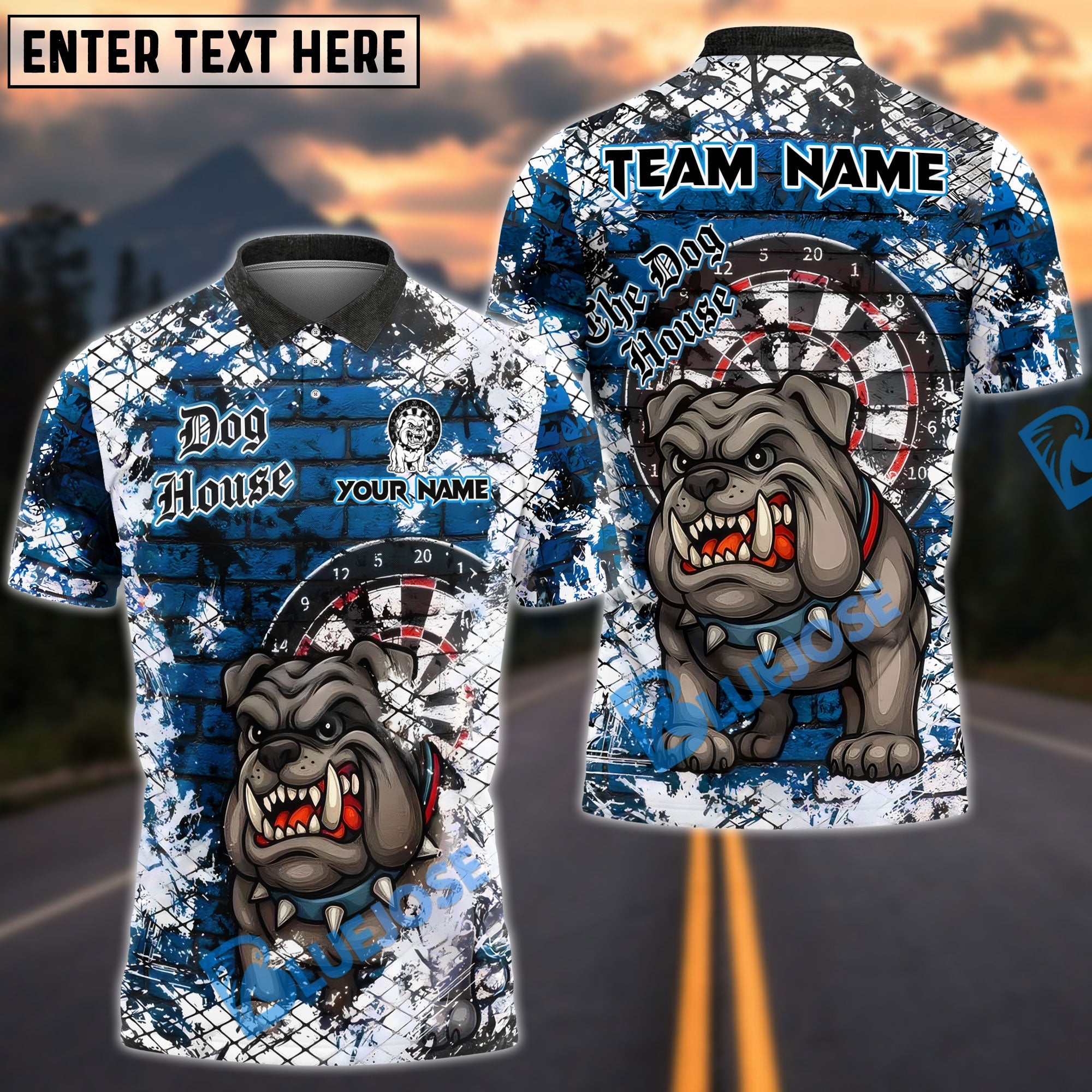 BlueJose Darts Bulldog Barricade Personalized Name, Team Name Shirt (4 Colors)