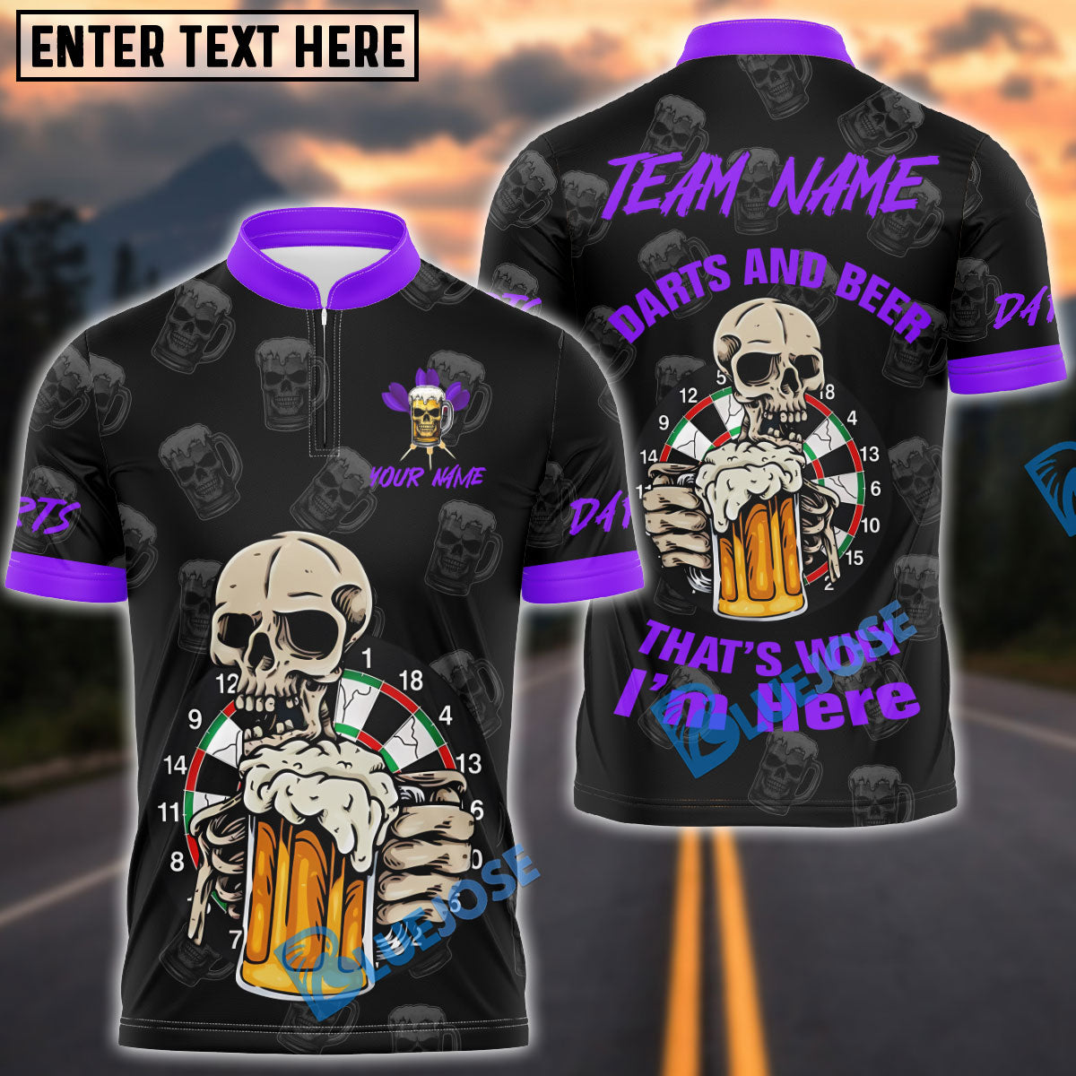 BlueJose Darts Skull Beer Mug That‚Äôs Why I‚Äôm Here Customized Name, Team Name 3D Shirt (4 Colors)