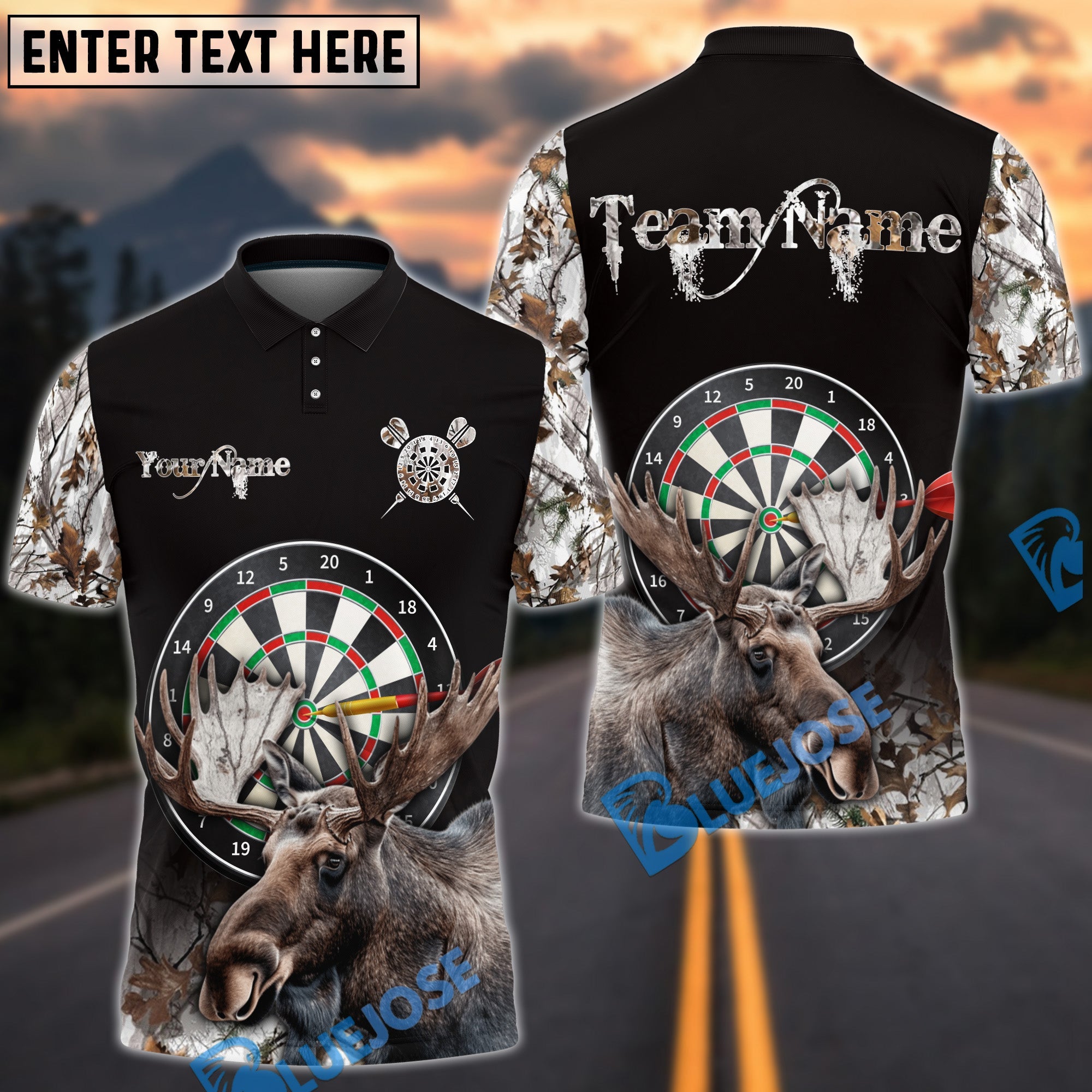 BlueJose Darts Moose Hunting Camo Multicolor Options Personalized Name Shirt For Women (4 Colors)