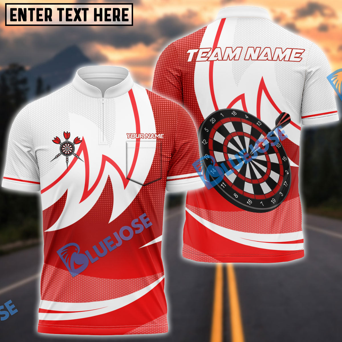 BlueJose Darts Fire Modern Style Dartboard Multicolor Options Personalized Name Shirt (4 Colors)