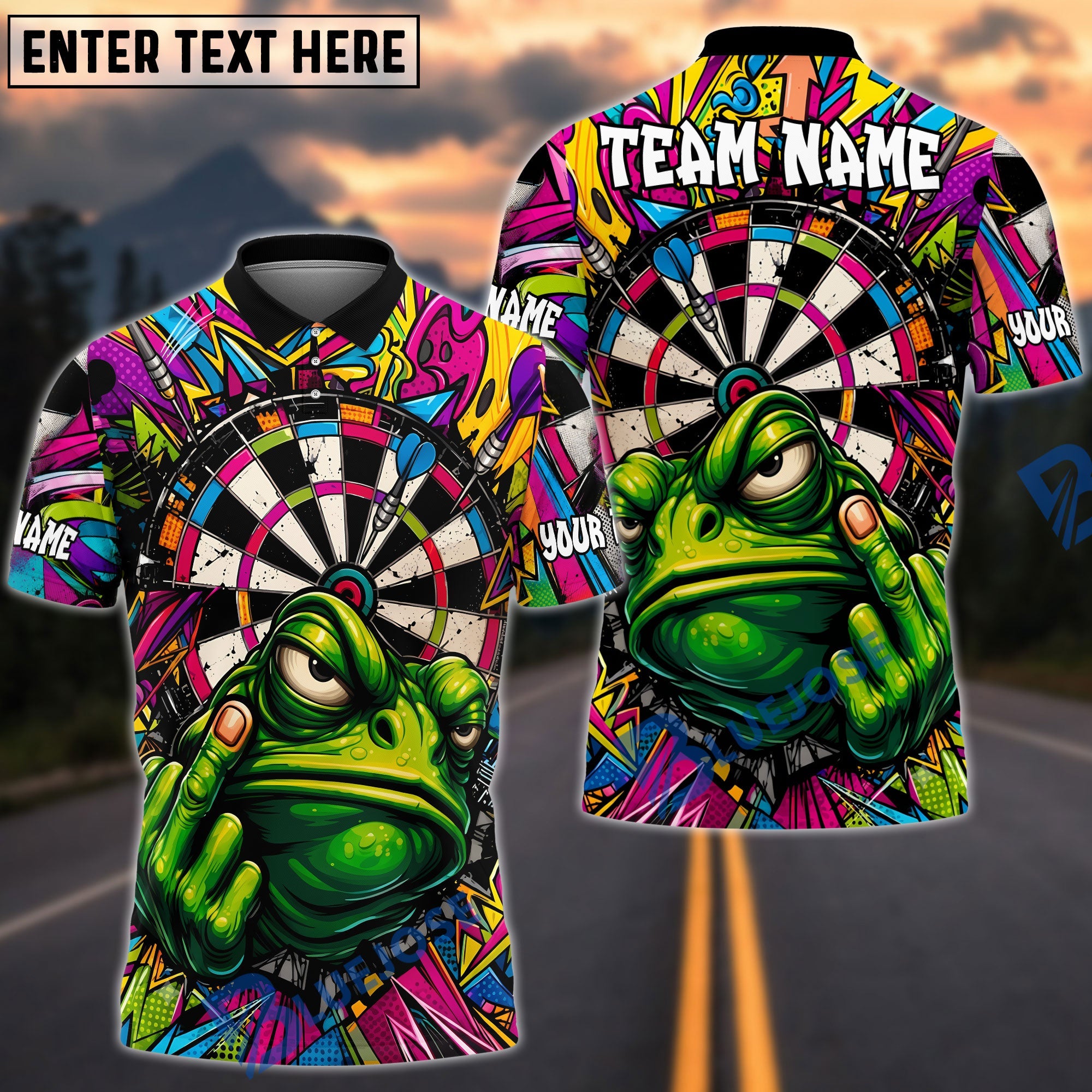 BlueJose Darts Frog Graffiti Dartboard Colorful Street Art Personalized Name Shirt