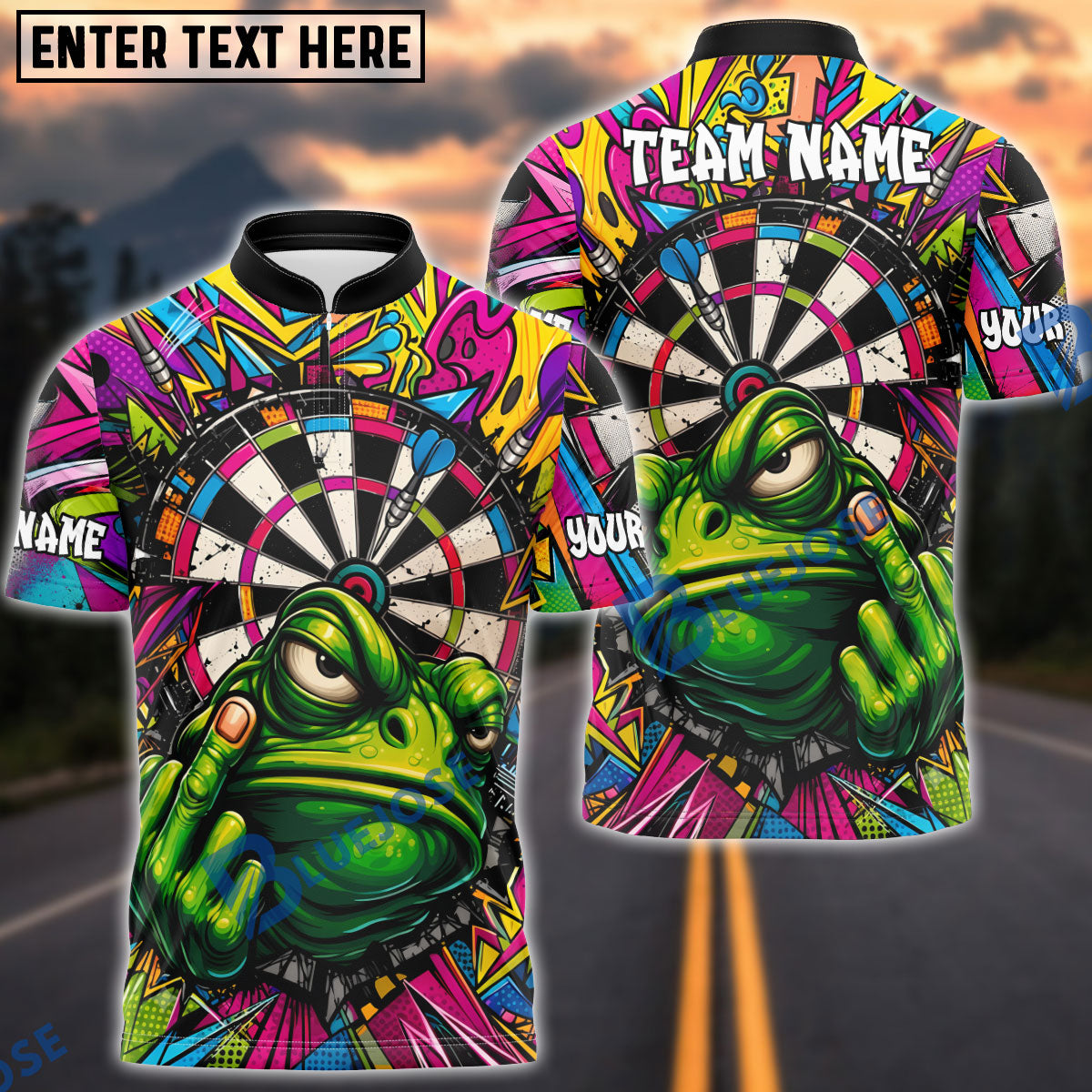 BlueJose Darts Frog Graffiti Dartboard Colorful Street Art Personalized Name Shirt