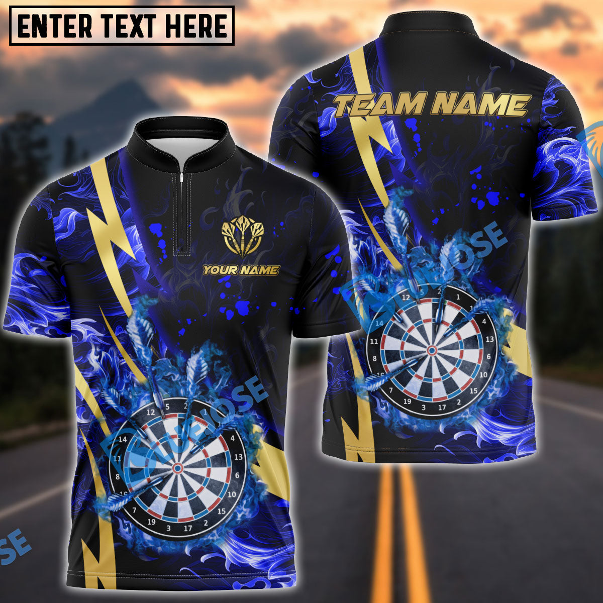 BlueJose Darts Lightning Flame Customized Name, Team Name 3D Shirt (4 Colors)