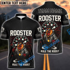 BlueJose Darts Cool Rooster Rule the Roost Design Personalized Name, Team Name Shirt (4 Colors)