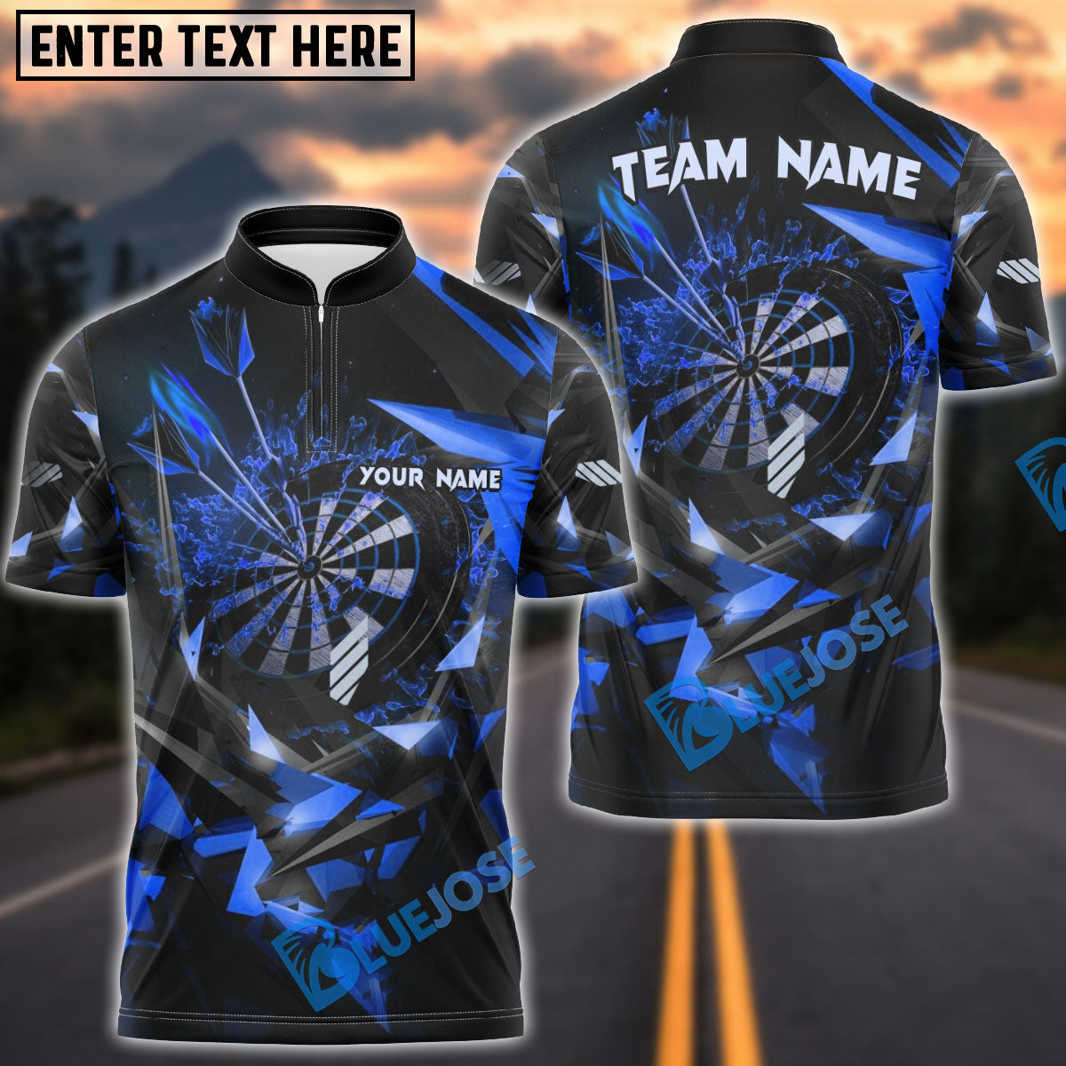 BlueJose Thunder Rising Darts Personalized Name, Team Name Pocket Shirt (6 Colors)
