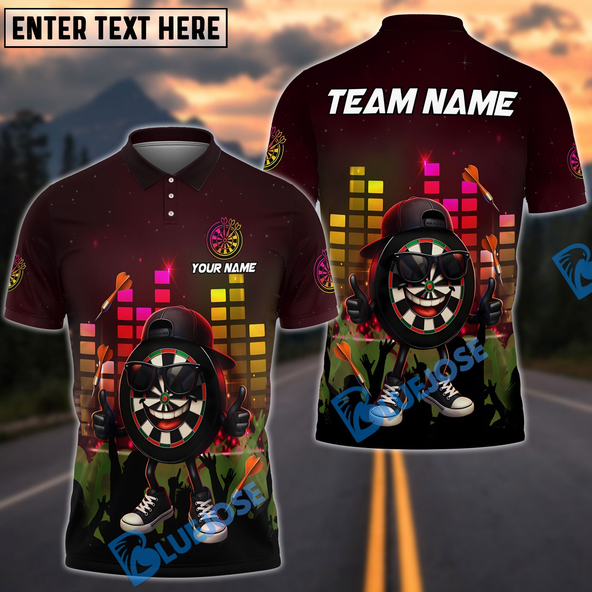 BlueJose Darts Target Hero Night Club Personalized Name, Team Name Shirt (4 Colors)