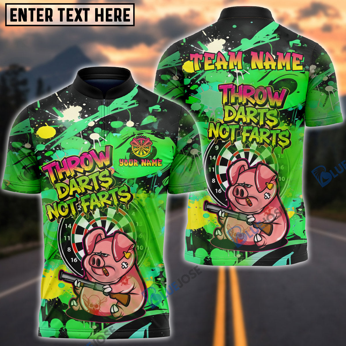 BlueJose Darts Grumpy Pig Throw Darts Not Farts Multicolor Options Personalized Name Shirt (6 Colors)