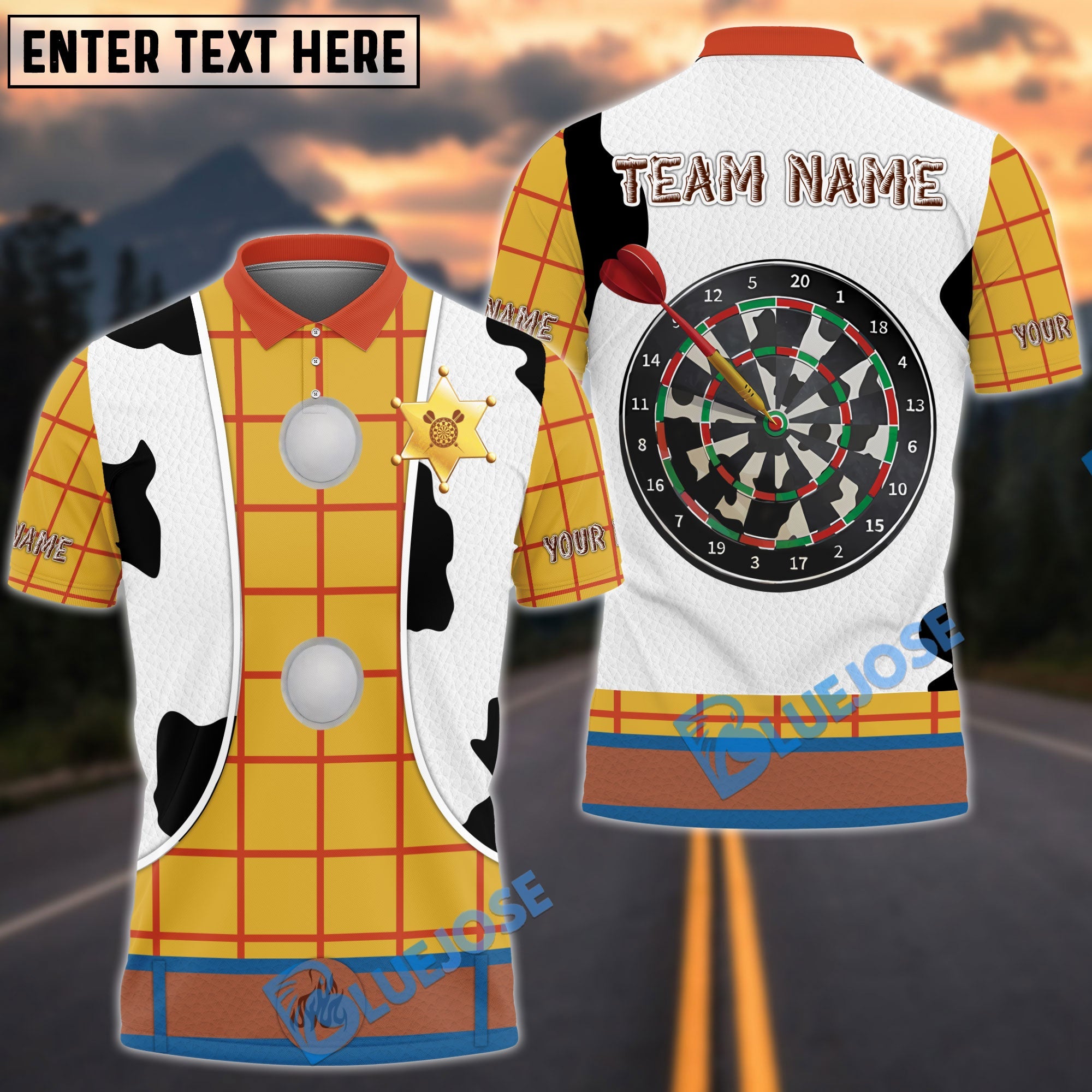 BlueJose Darts Cowboy Sheriff Woody Personalized Name Shirt