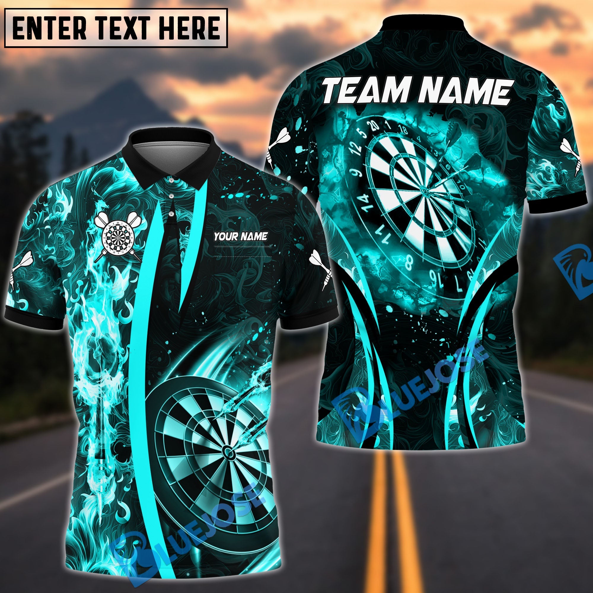 BlueJose Darts Flame Dartboard Fire Arrow Down Multicolor Options Personalized Name Shirt (4 Colors)