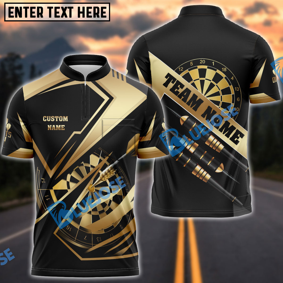BlueJose Darts Gold Modern Dartboard Pro Style Personalized Name, Team Name Unisex Shirt (6 Colors)