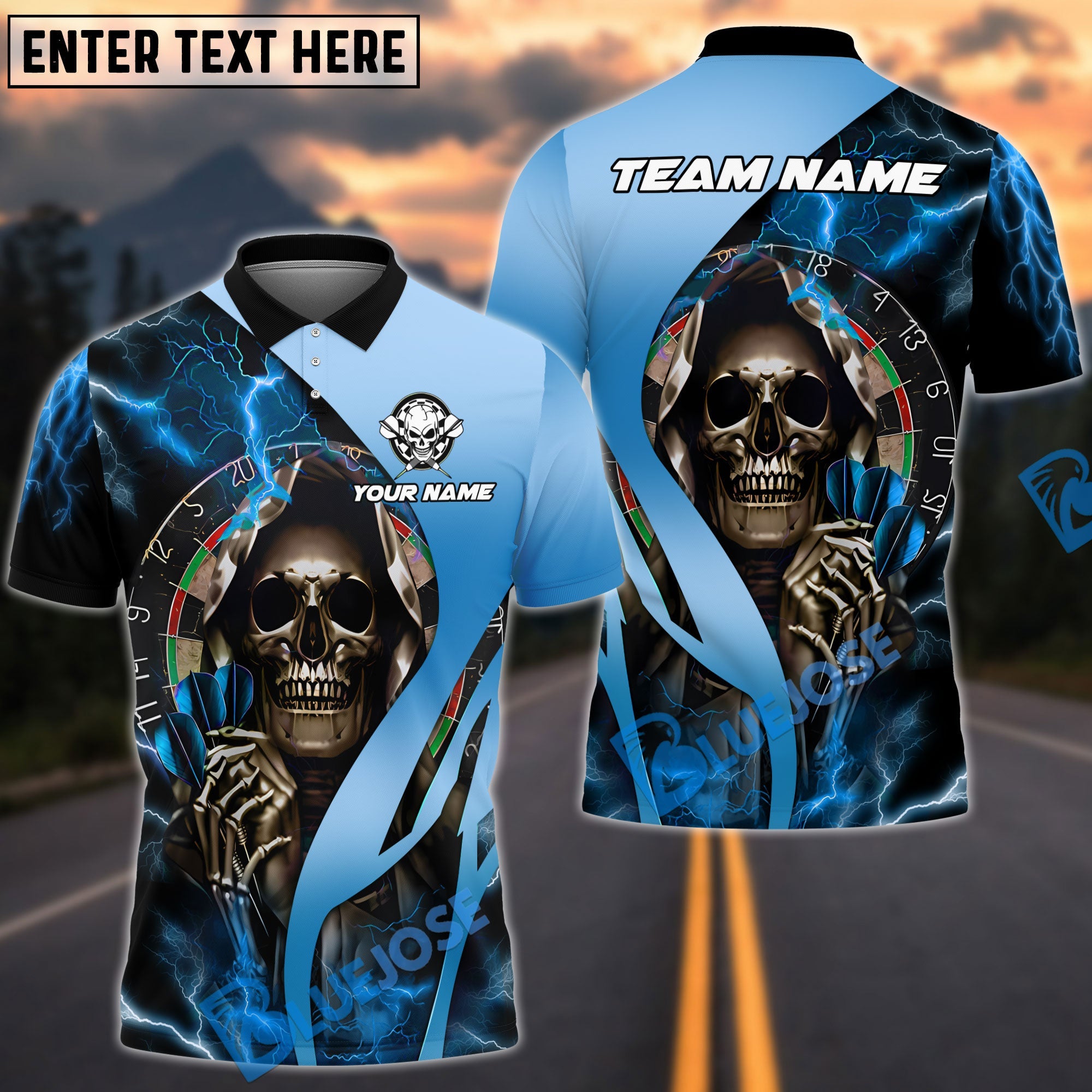 BlueJose Darts Golden Grim Reaper Personalized Name, Team Name Shirt (4 Colors)