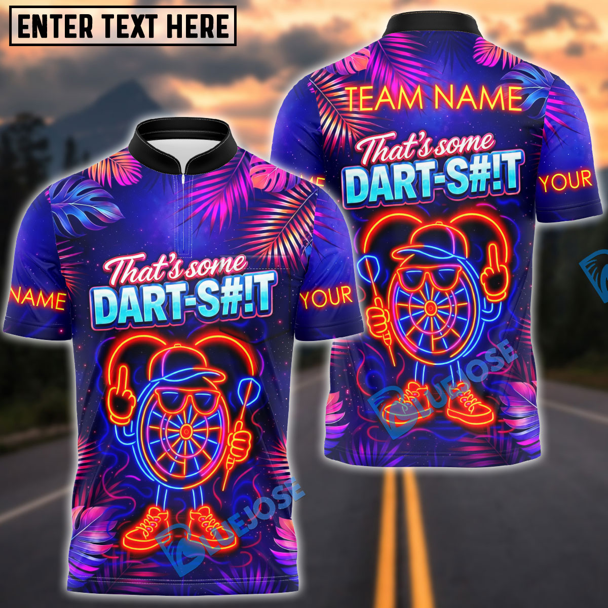 BlueJose Darts Neon Bull‚Äôs-Eye Dart-Shit Attitude Personalized Name Shirt