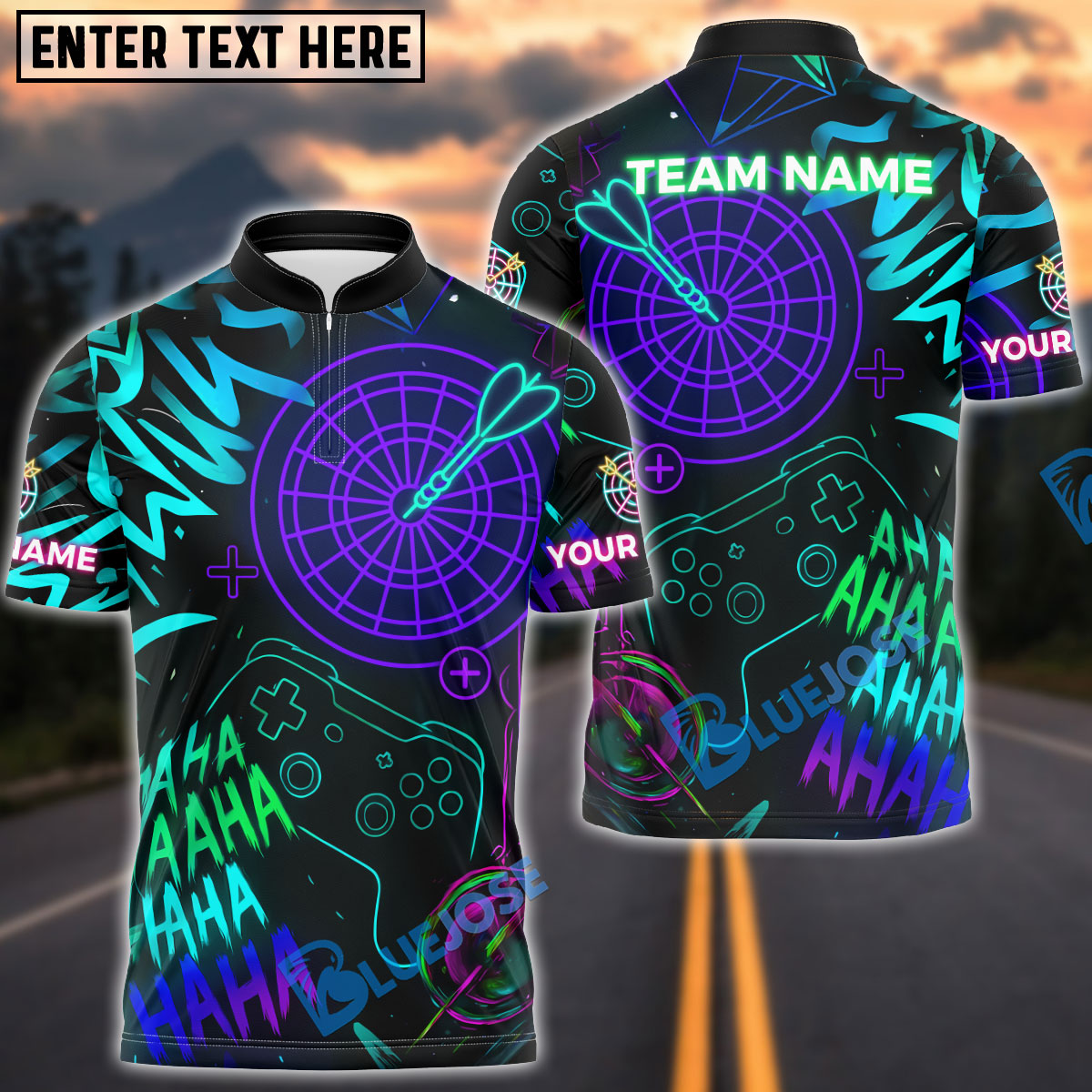 BlueJose Darts Neon Gamer Style Customized Name, Team Name 3D Shirt (4 Colors)