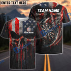 BlueJose Darts Melt Grunge American Flag Punisher Skull Design Personalized Name Shirt