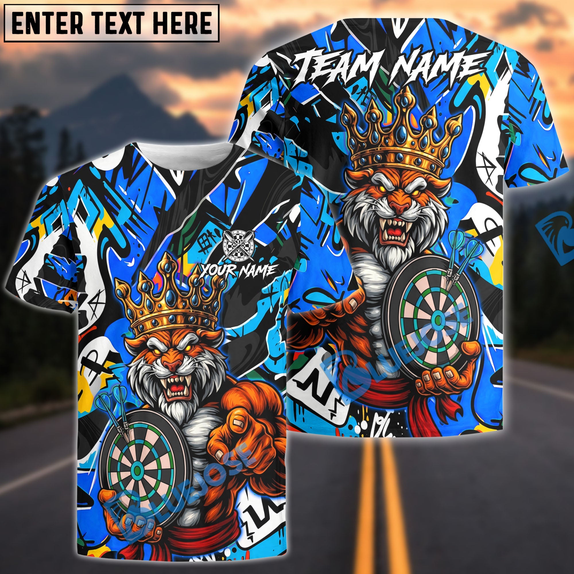 BlueJose Darts Muscle Tiger King With Dartboard Design Personalized Name, Team Name Unisex Shirt (4 Colors)