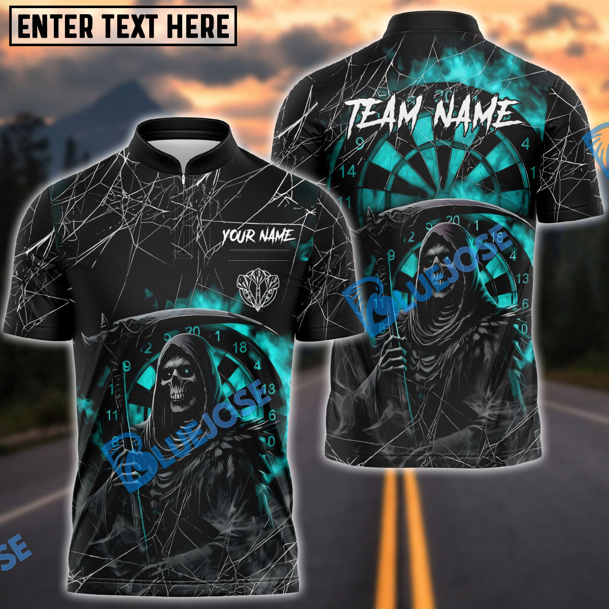 BlueJose Darts Grim Reaper Death Web Dartboard Multicolor Options Personalized Name Shirt (4 Colors)