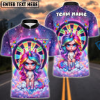 BlueJose Darts Dartboard Colorful Rainbow Unicorn Girl Galaxy Background Personalized Name Shirt