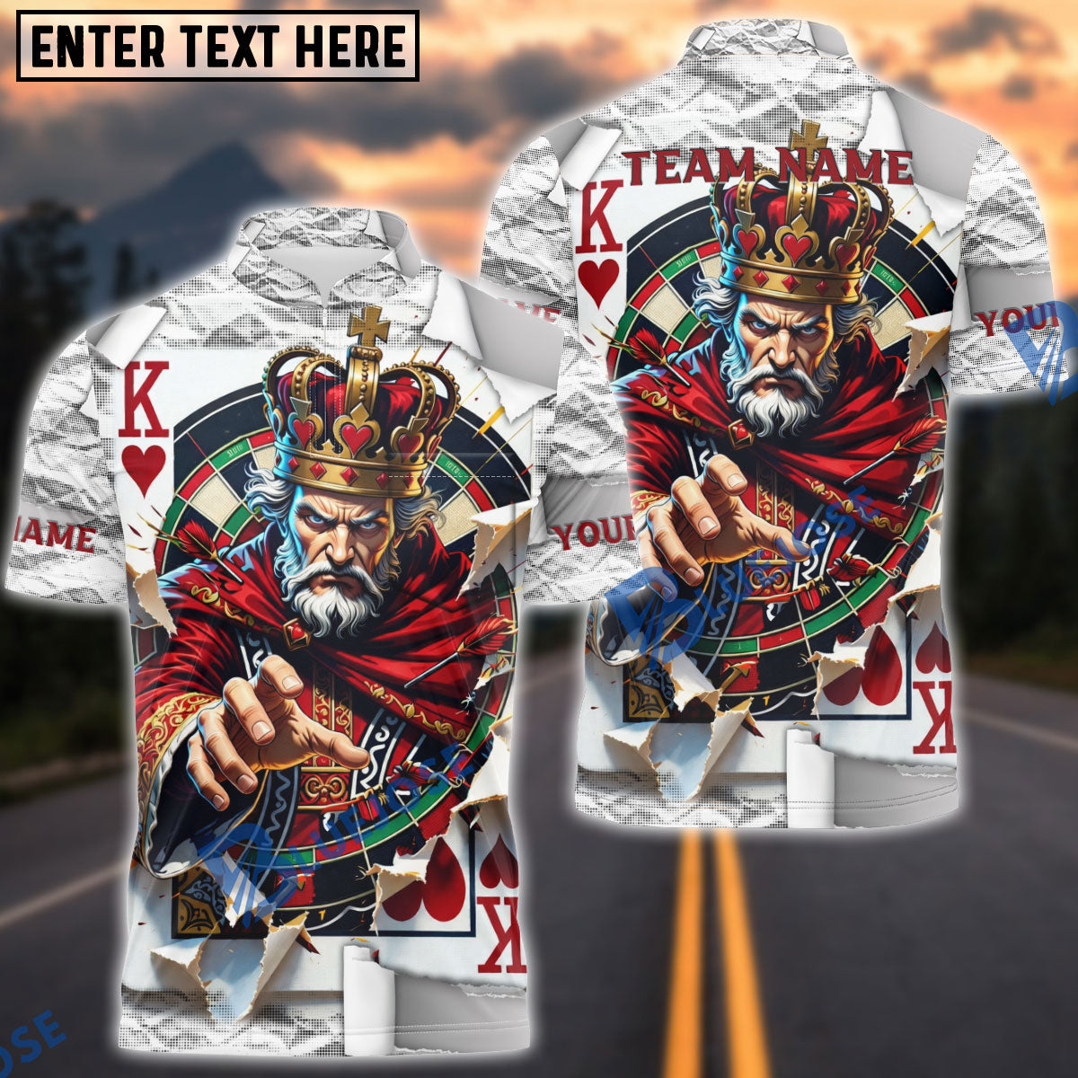 BlueJose Darts King of Hearts Royal Playing Card Personalized Name Shirt