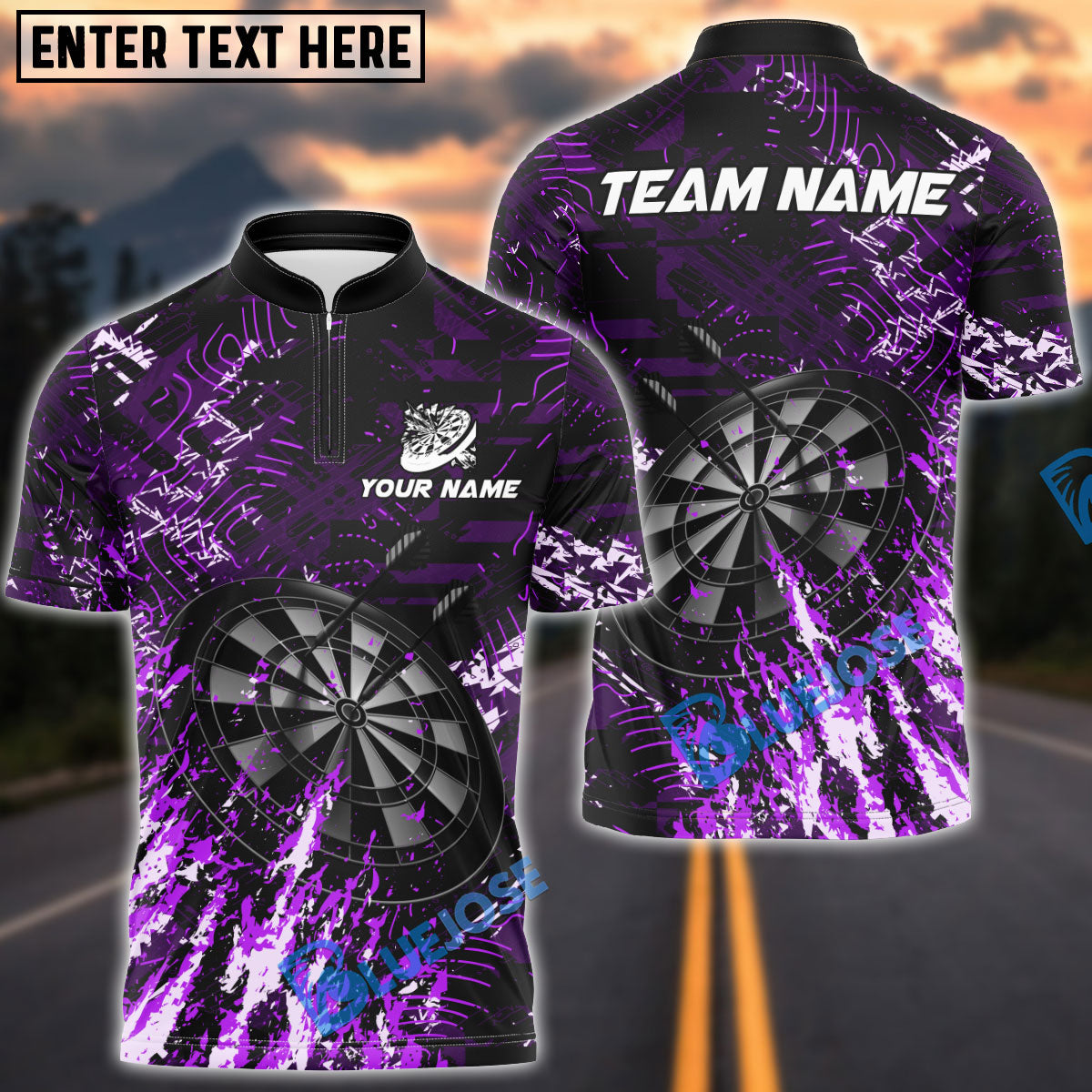 BlueJose Darts Dark Grunge Multicolor Options Personalized Name Shirt (4 Colors)