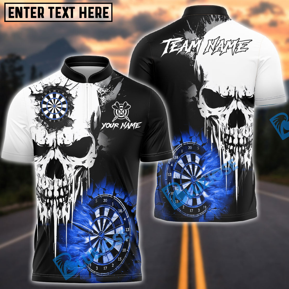 BlueJose Darts Dead Aim Skull Multicolor Options Personalized Name Shirt (4 Colors)