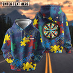 BlueJose Darts Autism Awareness Puzzle Dartboard Personalized Name Shirt