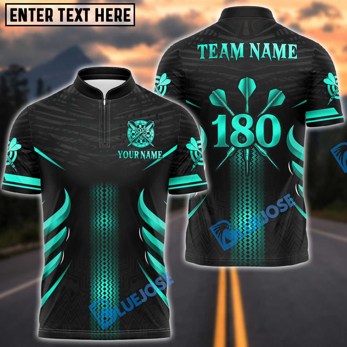 BlueJose Darts Golden 180 Target Strike Design Customized Name, Team Name 3D Shirt (4 Colors)