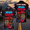 BlueJose Darts Never Give Up Graffiti Style Personalized Name, Team Name Unisex Shirt (4 Colors)