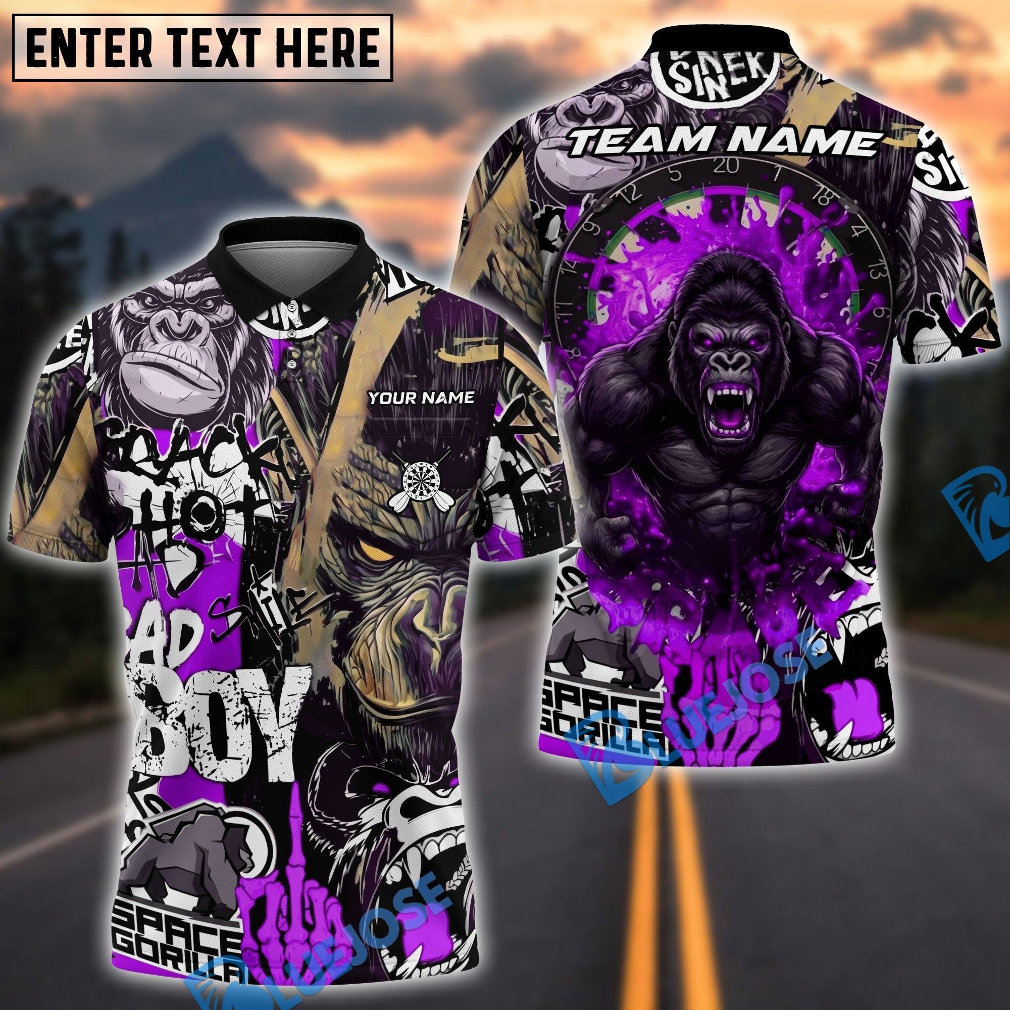 BlueJose Darts Gorilla Graffiti Rage Style Multicolor Options Personalized Name Shirt (4 Colors)