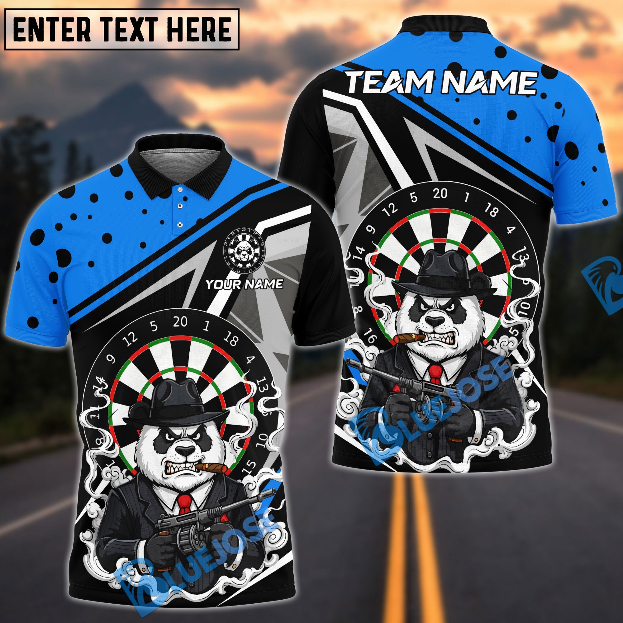 BlueJose Darts Gangster Panda Dartboard Customized Name, Team Name 3D Shirt (4 Colors)