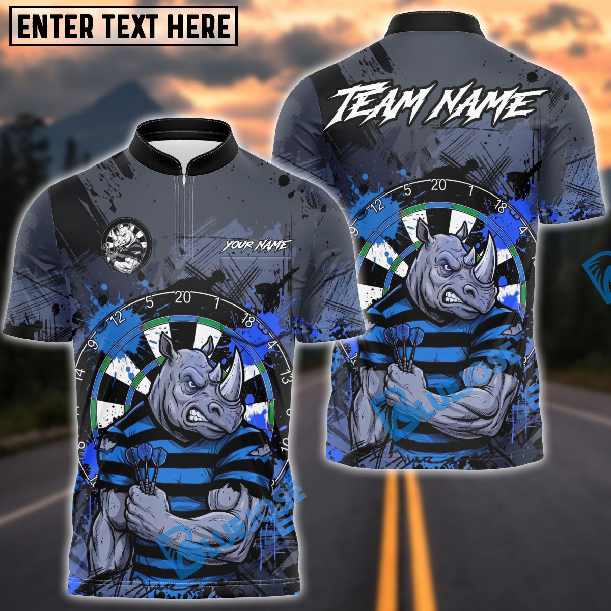 BlueJose Darts Rhino Splash Paint Multicolor Options Personalized Name Shirt (4 Colors)