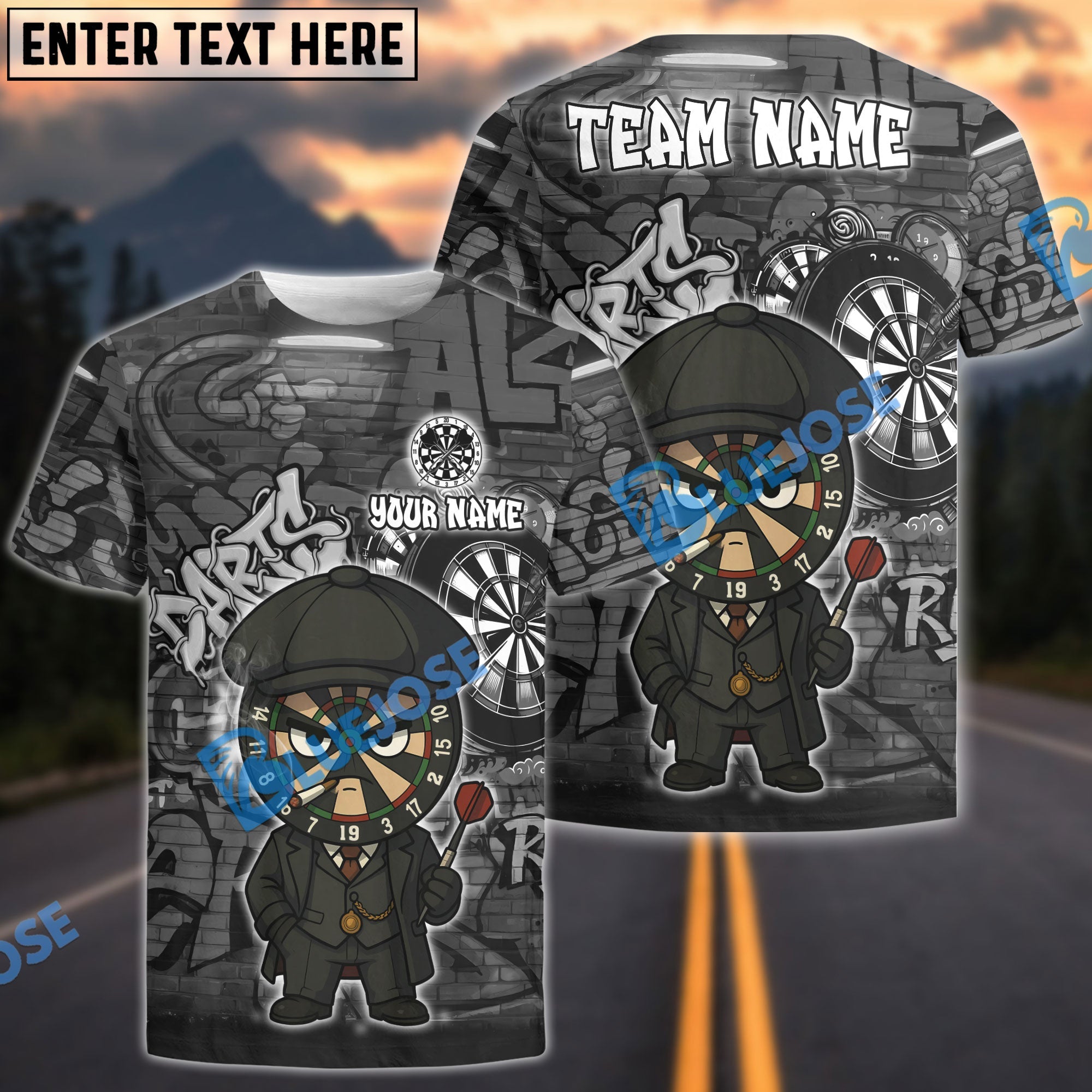 BlueJose Darts Graffiti By The Order Of Peaky B Personalized Name, Team Name Unisex Shirt (4 Colors)