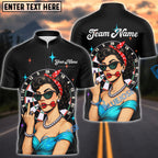 BlueJose Darts Pinup Girl Retro Style Multicolor Options Personalized Name Shirt (4 Colors)