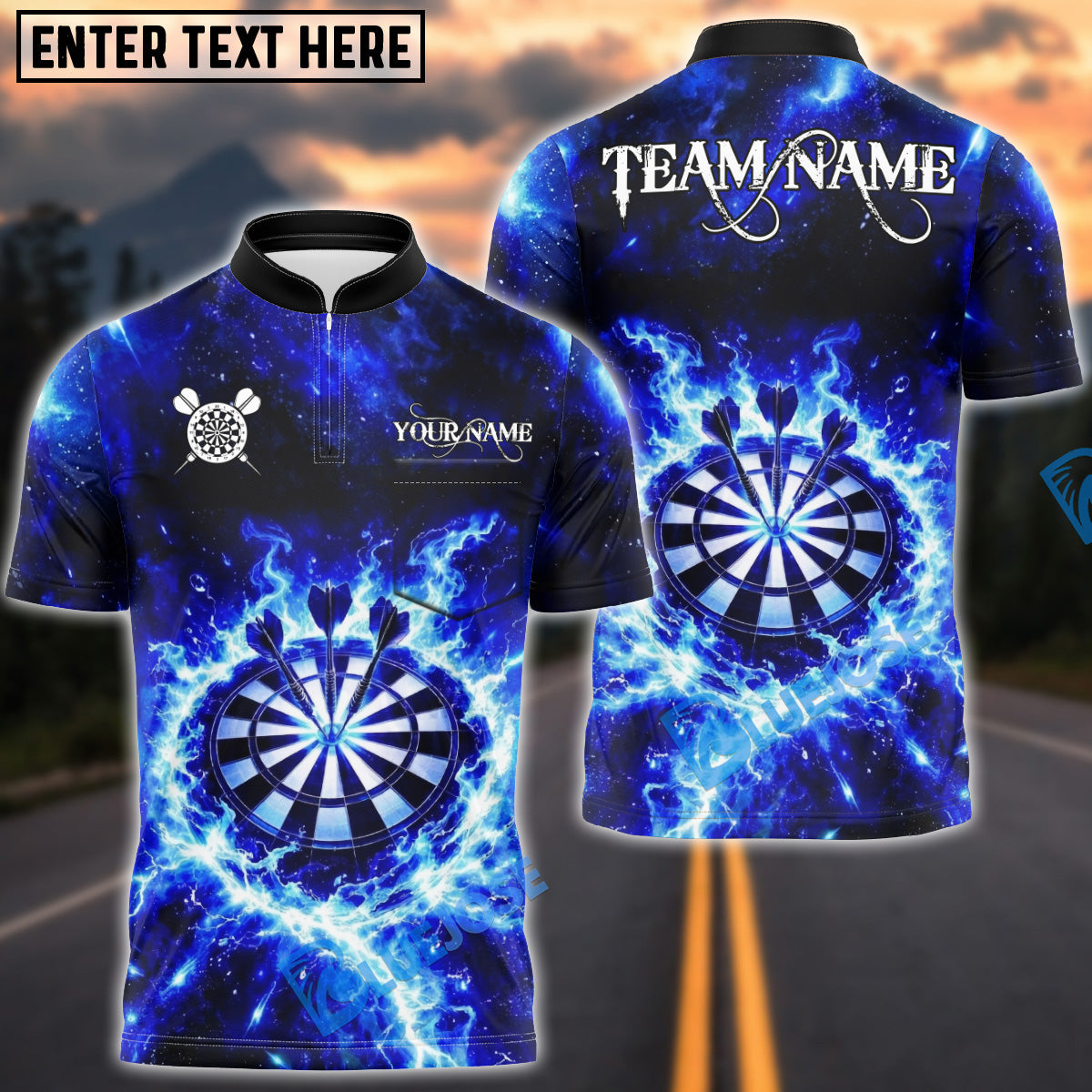 BlueJose Darts Electric Storm Dartboard Multicolor Options Personalized Name Shirt (4 Colors)