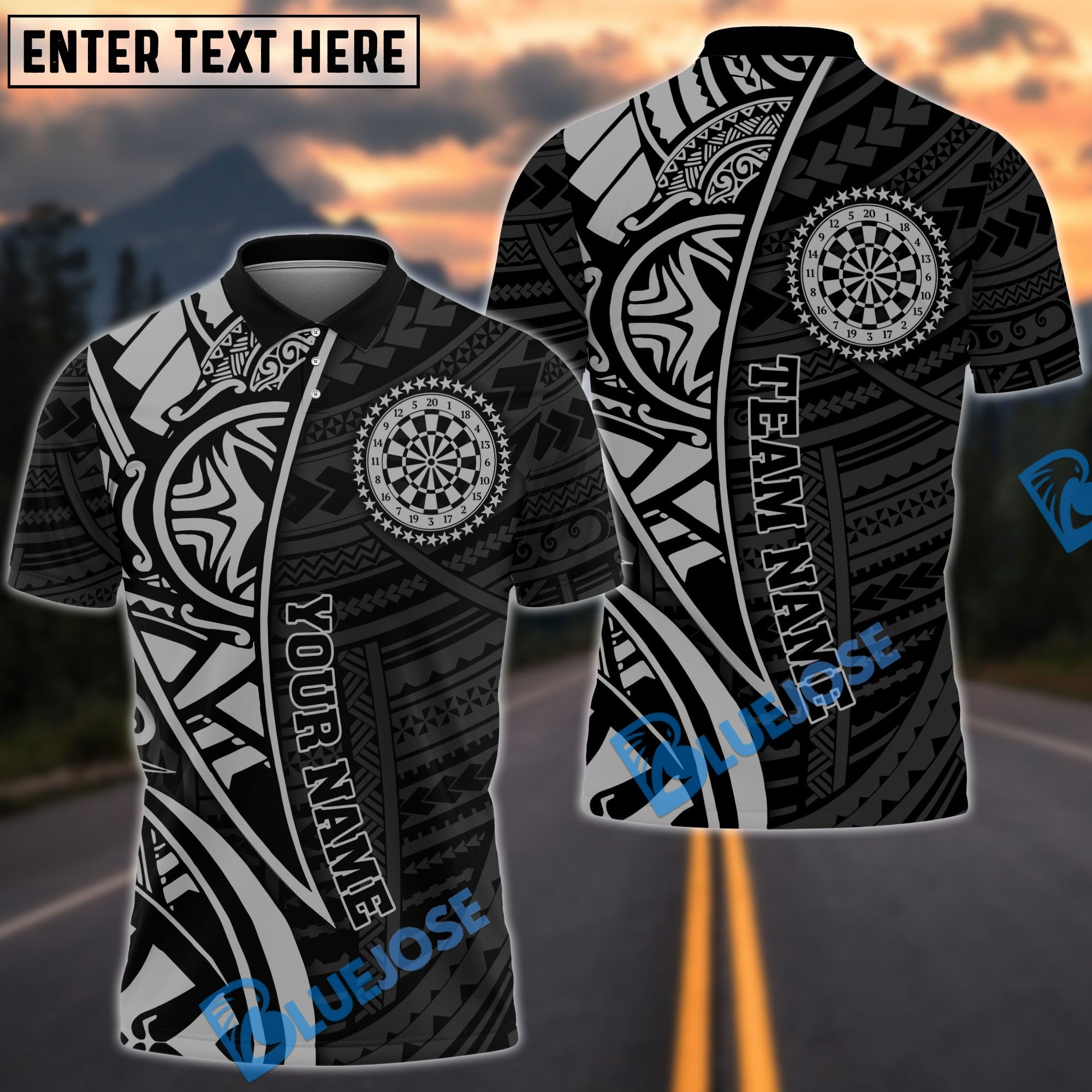 BlueJose Darts Tribal Polynesian Pattern Customized Name, Team Name 3D Shirt (4 Colors)