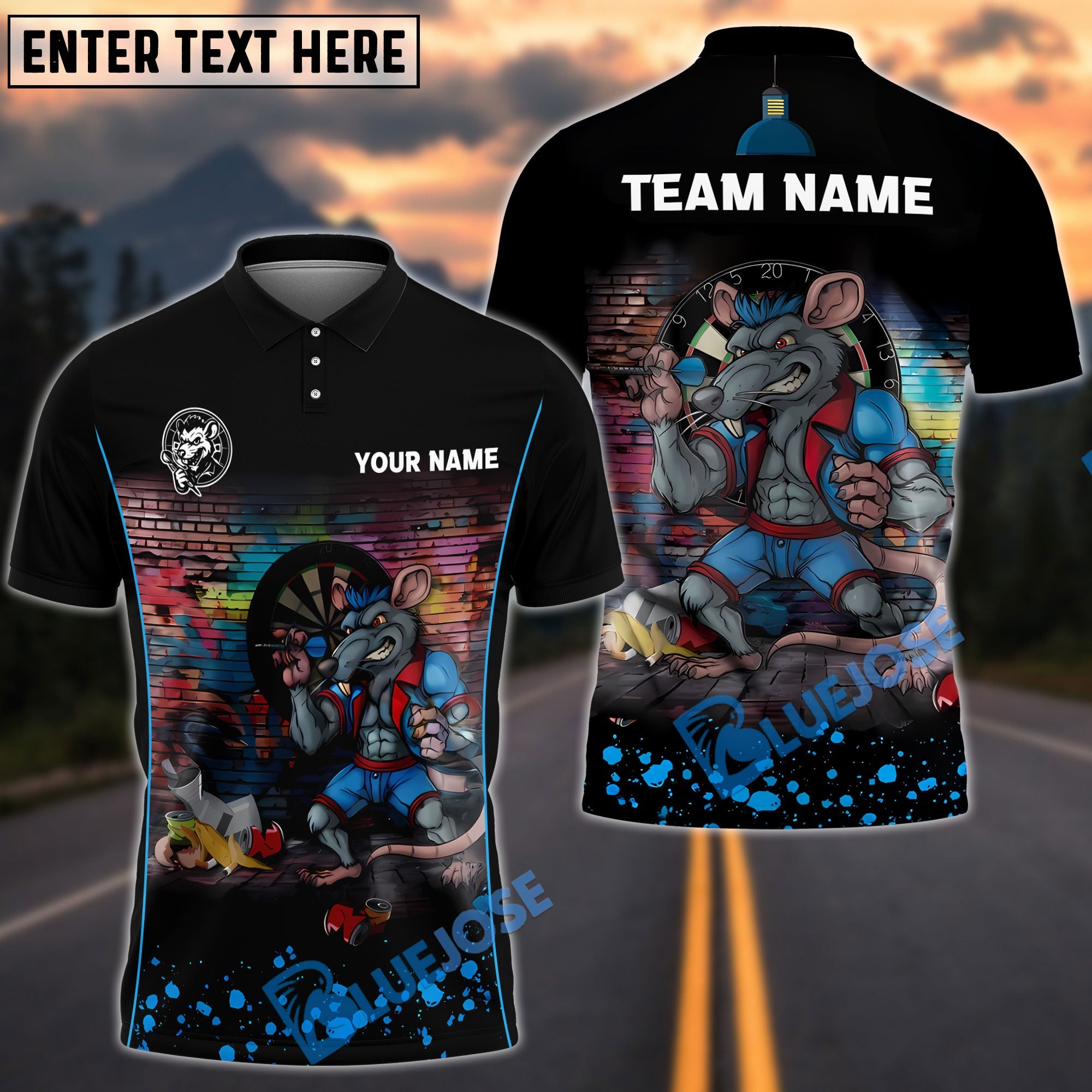 BlueJose Darts Graffiti Fighter Rat Personalized Name, Team Name Shirt