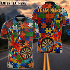 BlueJose Darts Puzzle Pattern Flaming Target Autism Awareness Personalized Name Shirt