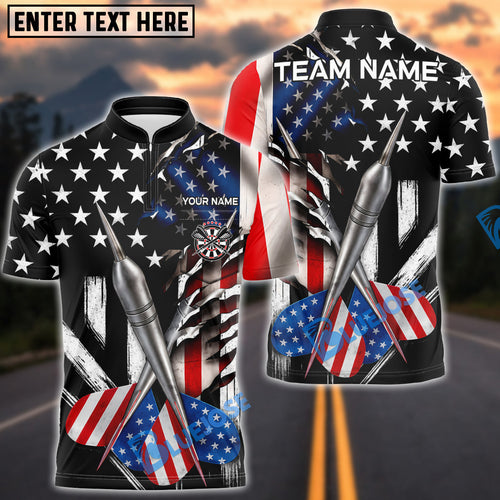 BlueJose Darts American Flag Metallic Arow Patriotic Design Personalized Name Shirt