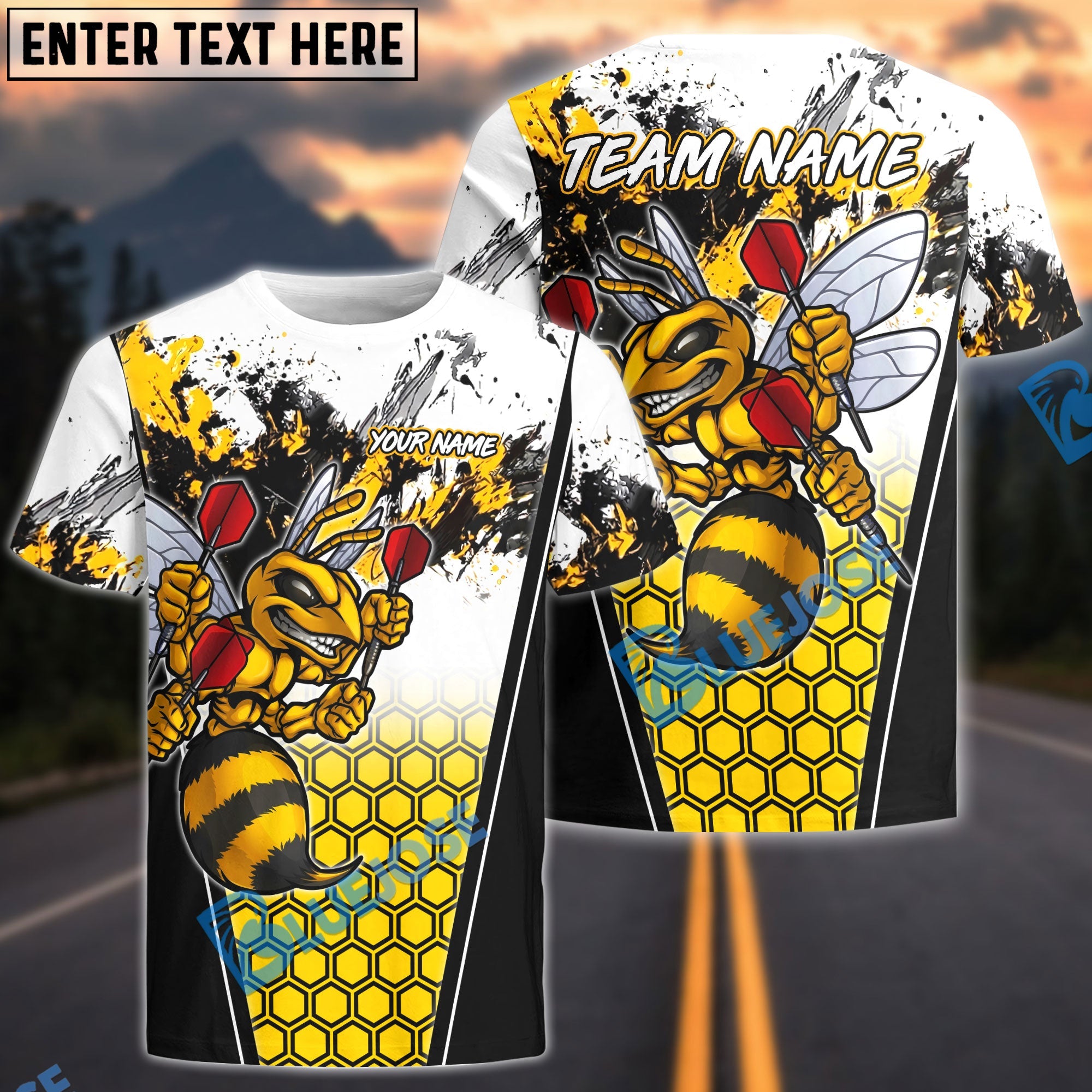 BlueJose Darts Angry Bee Honeycomb Personalized Name Shirt