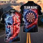 BlueJose Darts American Flag Smoke Fire Dartboard Punisher Skull Design Personalized Name Shirt