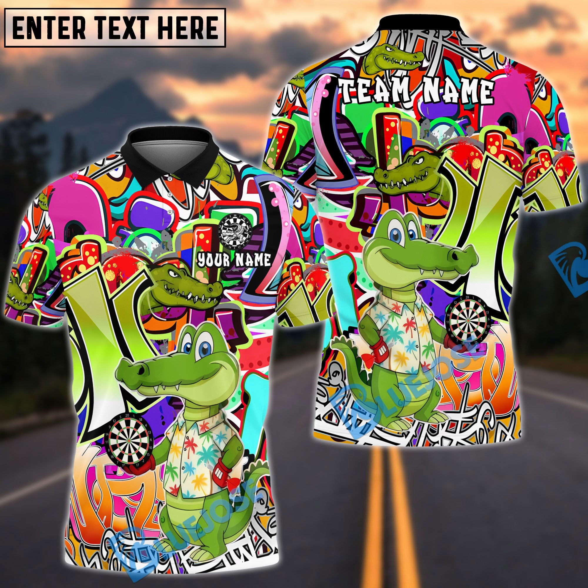 BlueJose Darts Crocodile Cartoon Personalized Name Shirt