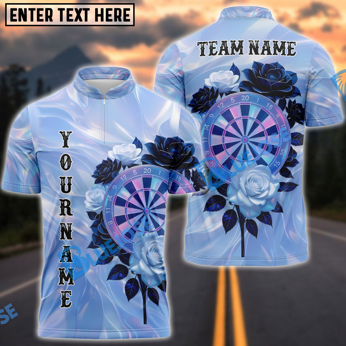 BlueJose Darts Elegant Floral Dartboard Pearl Gradient Design Personalized Name, Team Name Unisex Shirt (4 Colors)