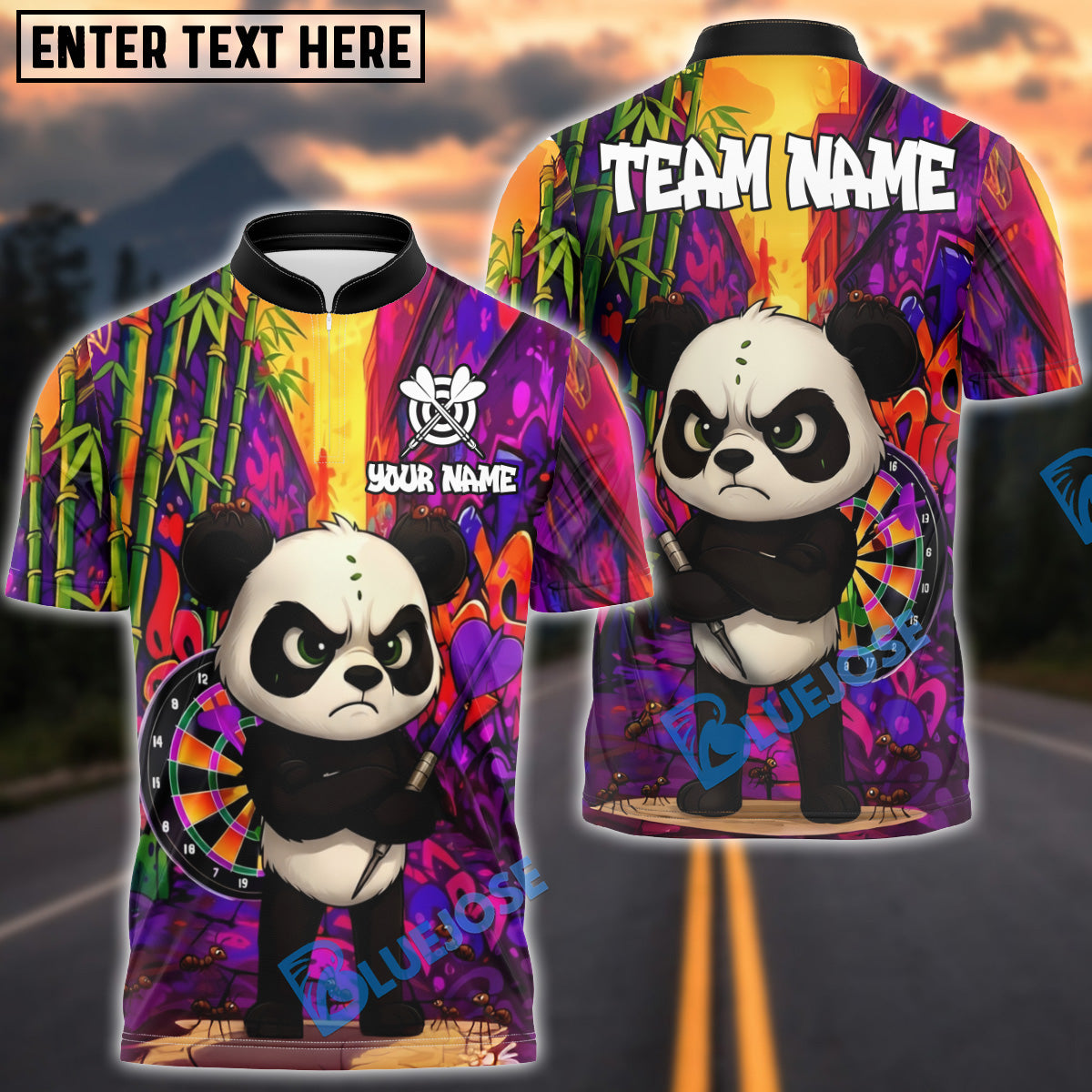 BlueJose Darts Kung Fu Panda Customized Name, Team Name 3D Shirt (4 Colors)