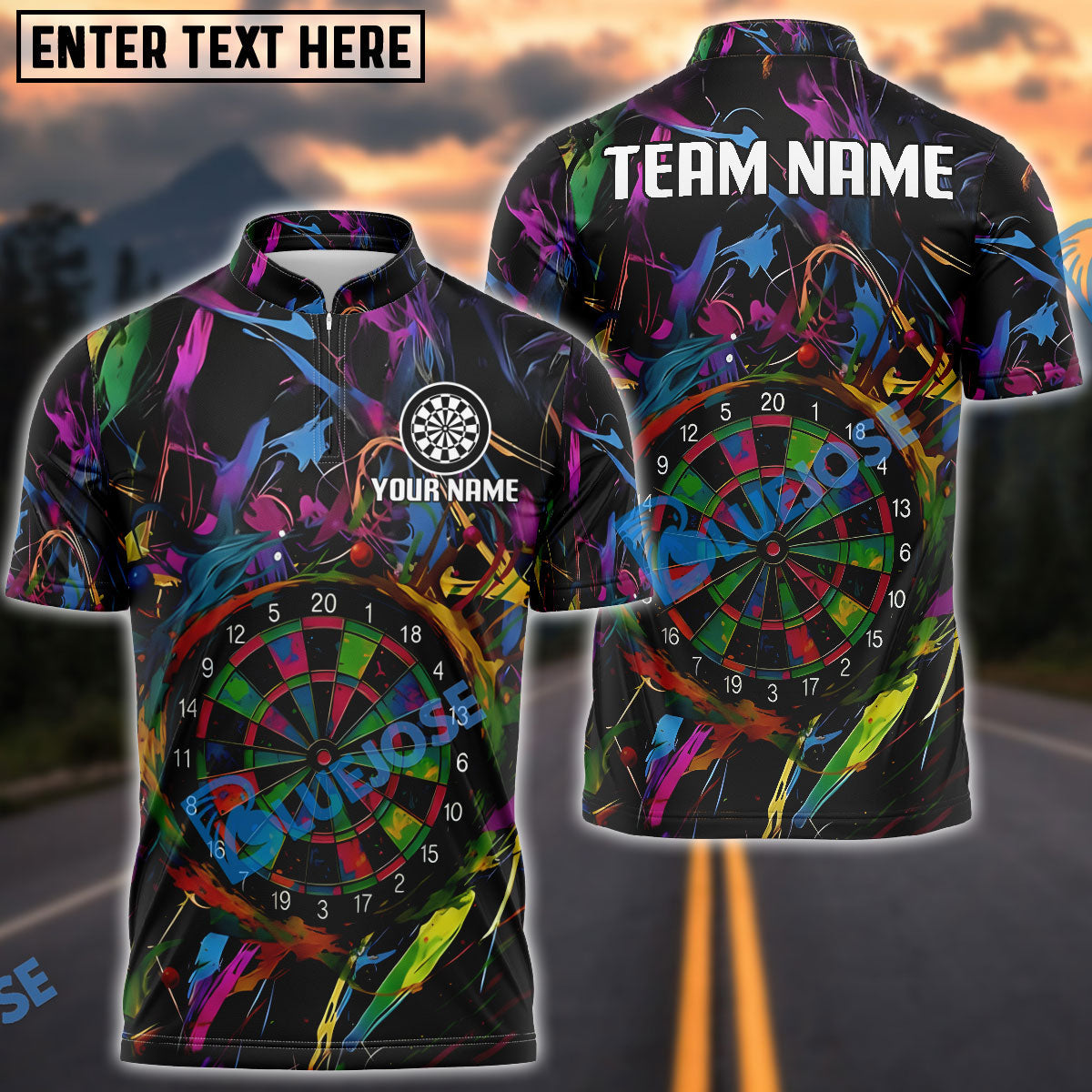BlueJose Darts Splash Dart Zone Personalized Name, Team Name Shirt