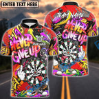 BlueJose Darts Dartboard Graffiti Never Give Up Style Personalized Name, Team Name Shirt (4 Colors)