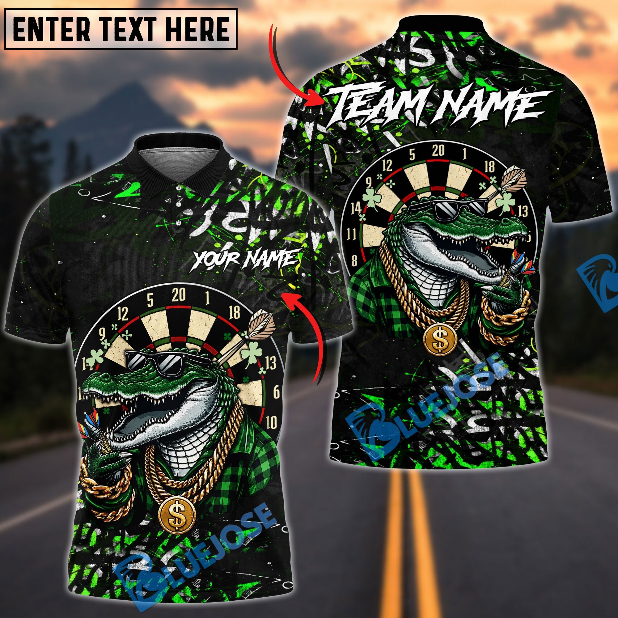 BlueJose Darts King Crocodile Multicolor Options Personalized Name Shirt (6 Colors)